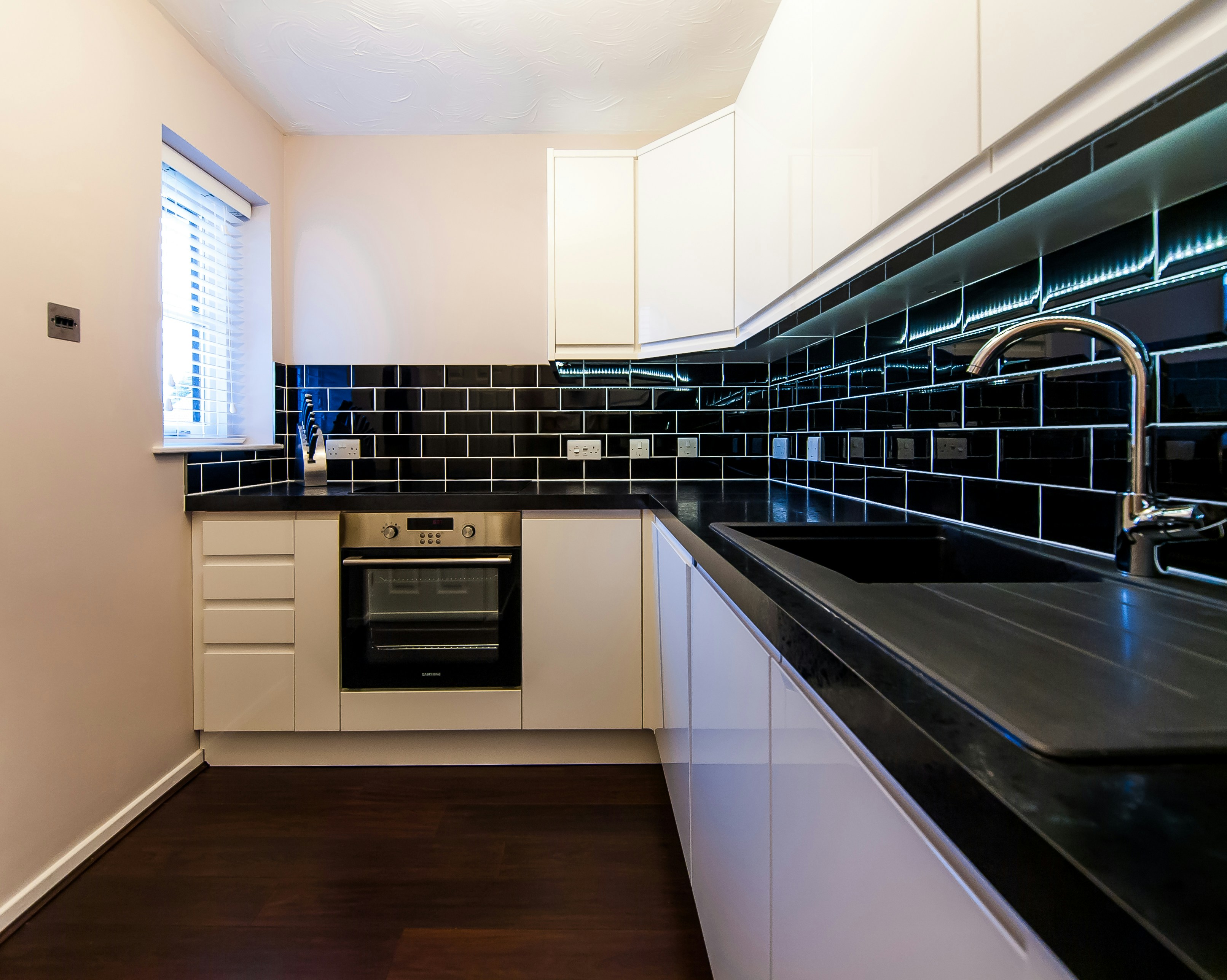 Modern kitchen with tile backsplash